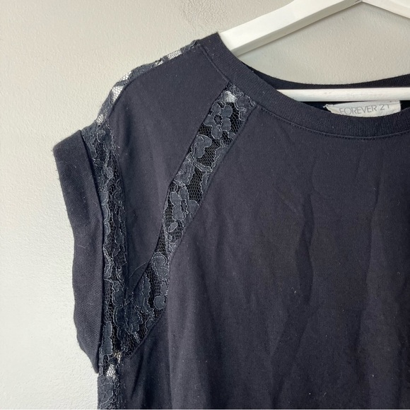 Forever 21 Black Lace Short Sleeve Top Medium - Picture 8 of 8